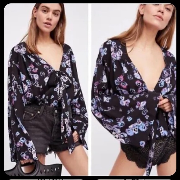 Free People Intimately Forties Feels Floral Print Bell Sleeve Lace Bodysuit - Picture 4 of 10